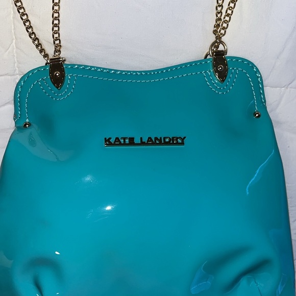 Kate Landry Tiffany blue over the shoulder handbag with gold chain and hardware. - Picture 2 of 7